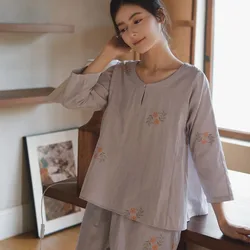 2024 Cotton Double-layer Jacquard Gauze Pajamas Chinese-style Women's Pullover Loungewear Long-sleeved Trousers Pijama Mujer