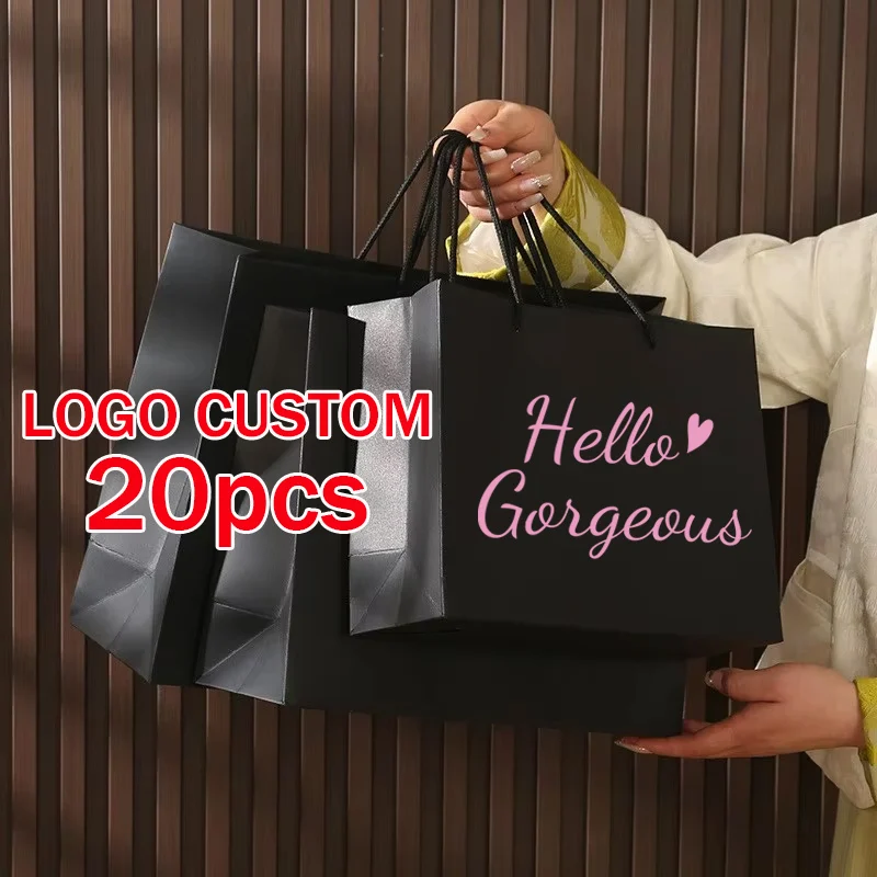 

20 шт. подарочных пакетов оптом для гостей на свадьбу или день рождения, бумажные пакеты с ручками и персонализированным логотипом, упаковка для одежды, сумки для покупок