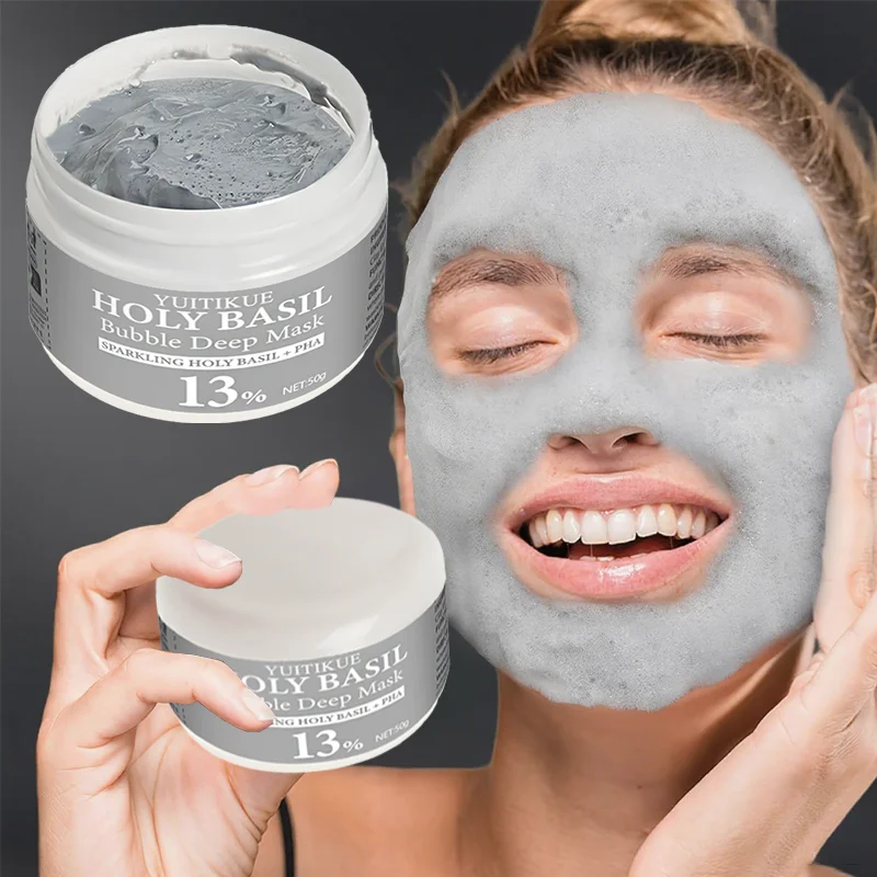 قناع YUITIKUE Holy Basil Bubble Clay مع 13% PHA و22% طين طبيعي - تنظيف عميق ذاتي الرغوة، والتحكم في الزيت وتنقية المسام ​