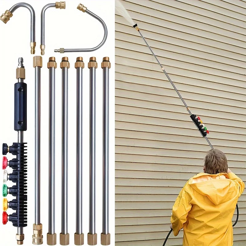 10 pcs/set high pressure washer extension wand with 6 nozzle tips-4000 psi power washer Lance for gutter cleaning, roof drainage