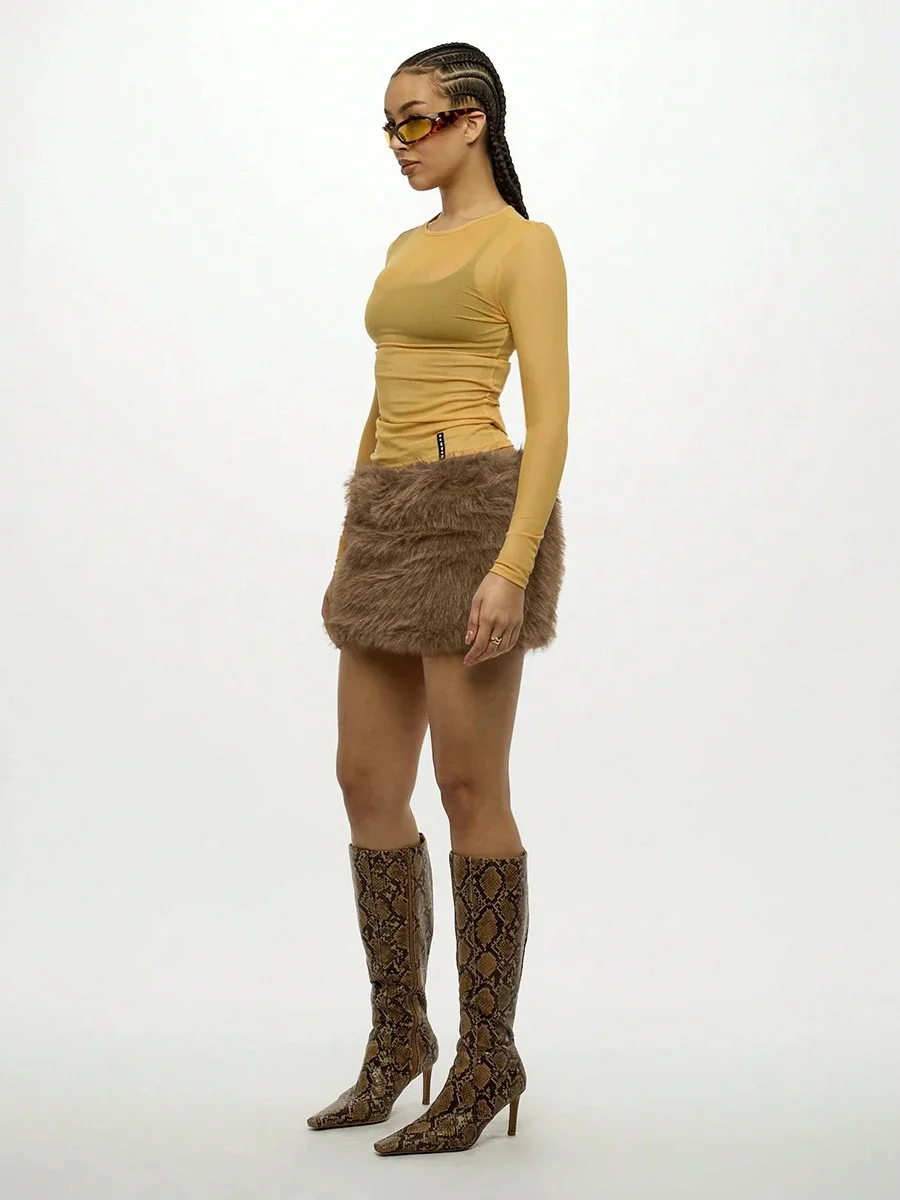 Neuester Sexy Kunstpelz-Minirock für Damen, Winter Flauschiger Plüsch-Bodycon, Y2K Clubwear Party-Outfits, 2026 Neue Mode, Schicke Oberbekleidung – Detail 6