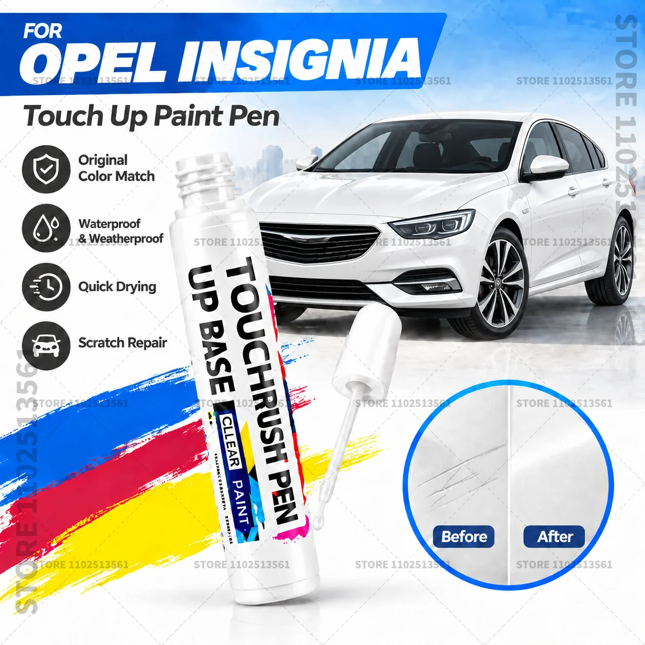 For Opel Insignia White Black Car Scratch Remover Paint Pen Touch Up Marker for Auto Body Repair Door Bumper Fender Accessories