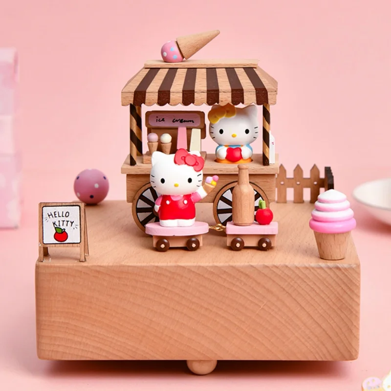 

Sanrio Hello Kitty Ice Cream Shop Cinnamoroll Octave Box Kawaii Cute Cartoon Anime Wooden Music Box Birthday Gifts Toys