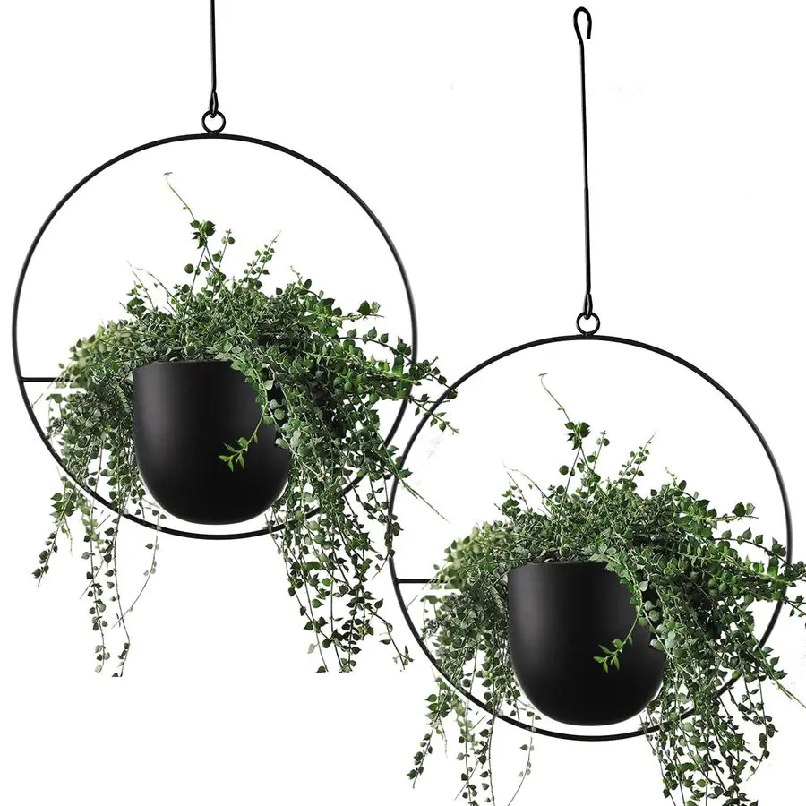 

2 Pcs Hanging Planters for Indoor and Outdoor Plants with Hooks and Chains, Metal Modern Wall Ceiling Planter Hangers Minimalist