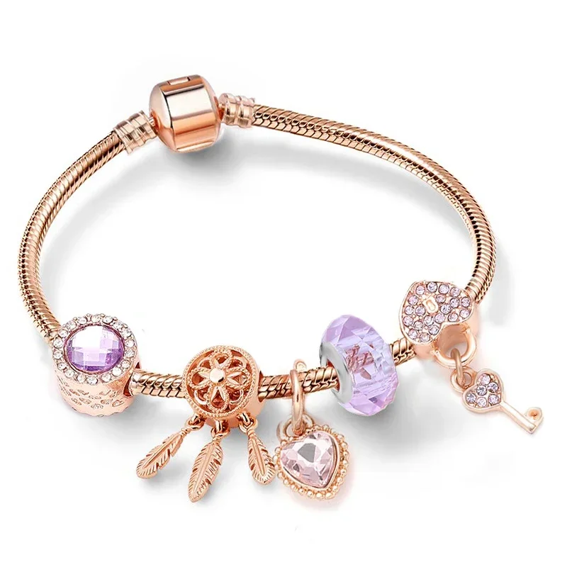 Fashionable and Romantic 2023 Rose Gold Charm Happy Family Women's Original Colorful Bracelet DIY Jewelry Production