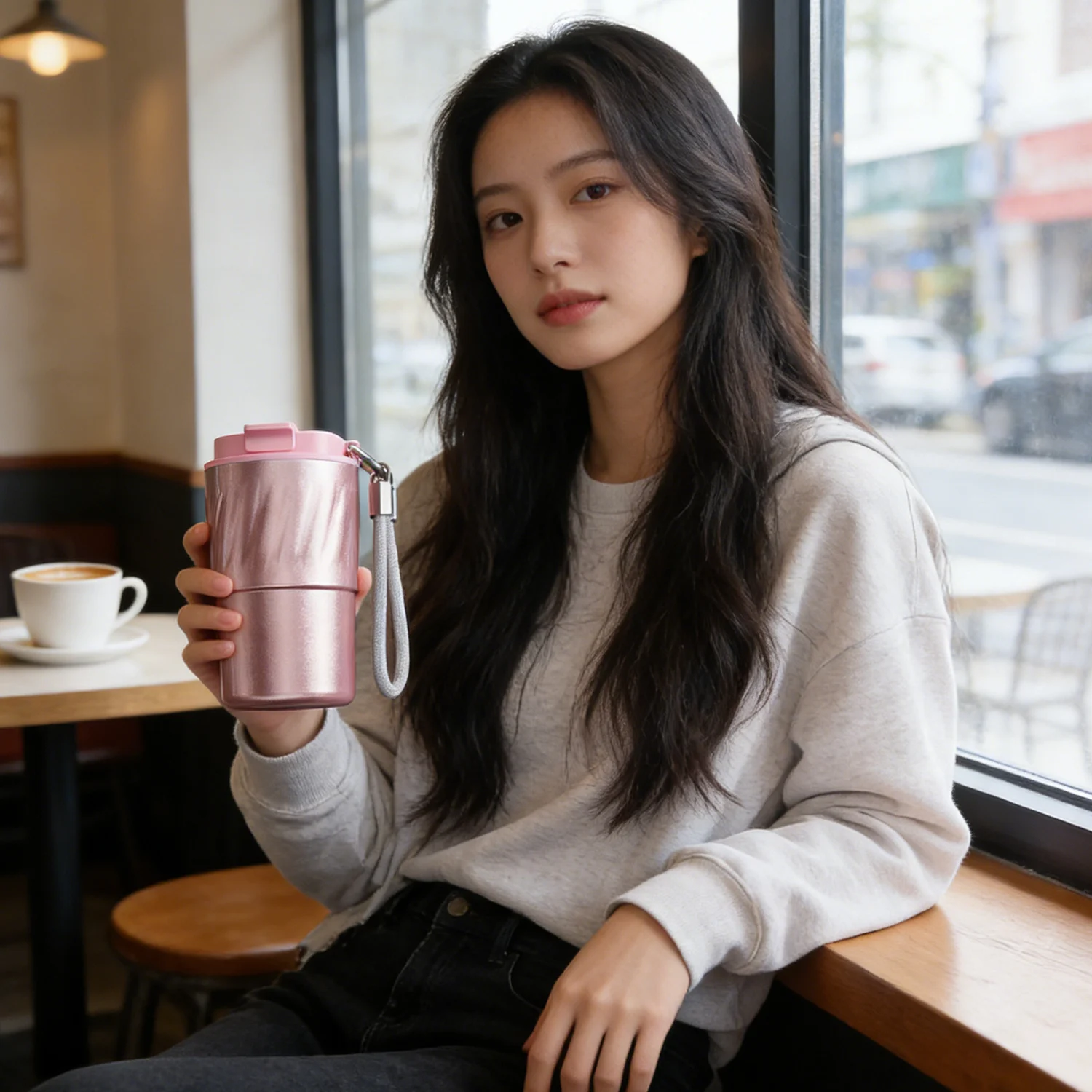 Ceramic inner liner Thermos Portable Lanyard Thermal Coffee Mug Tumbler 400ML 13OZ insulated Travel Water Bottle Cup termo Flask