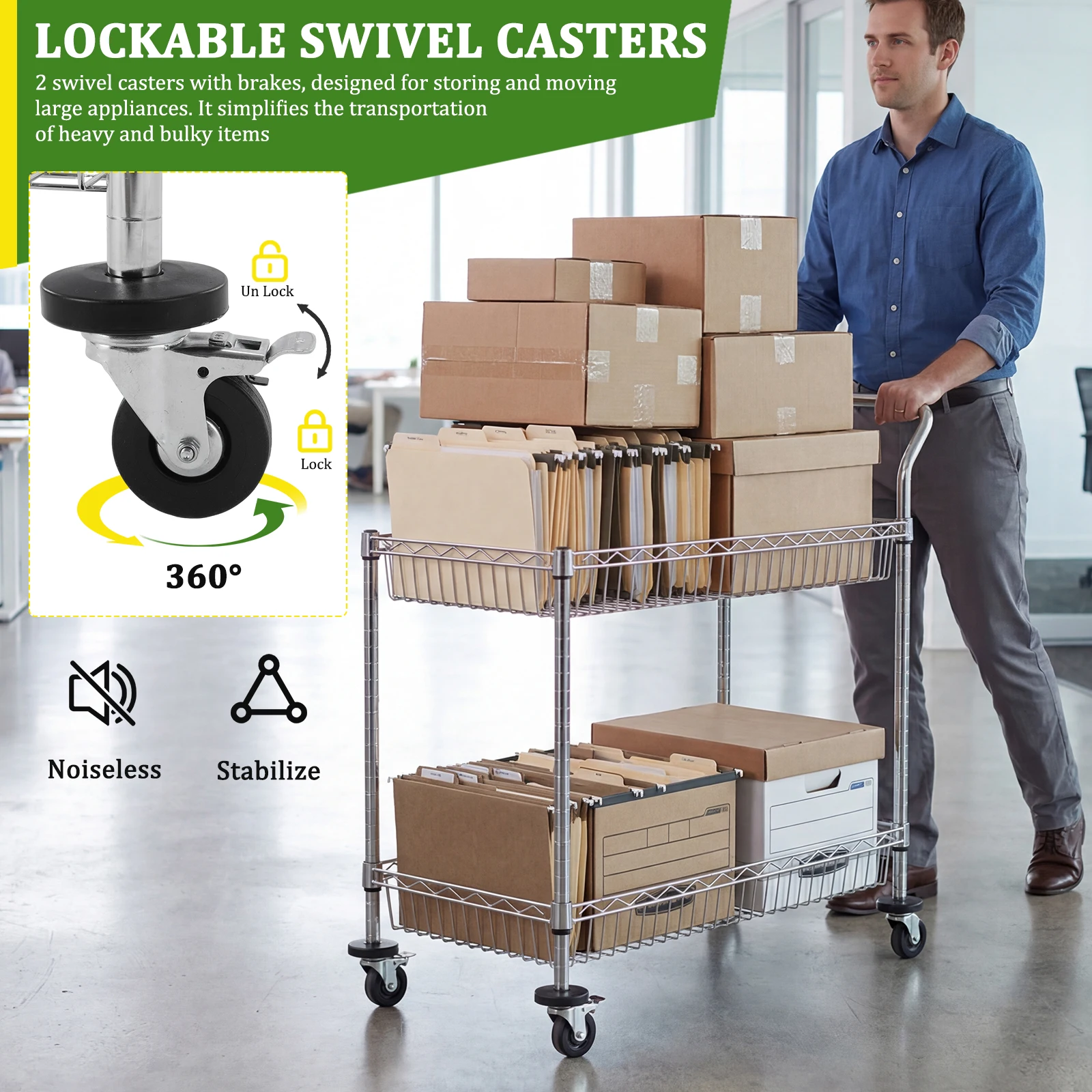 

Office Book Carts 550 LBS Capacity Utility Cart Wagon L35.43xW17.72xH42.13 Inch for Laundry Shopping Grocery Luggage Restaurant