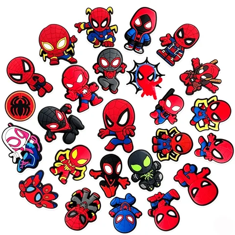 25Pcs Cartoon Supes Shoe Charms PVC Shoe Decoration Charms Wristband Bracelet Accessories For Clogs Sandals Kids Party Favor Gifts