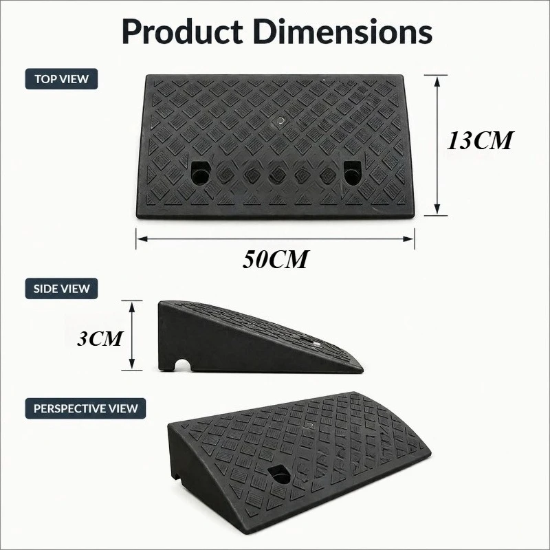 3 cm Portable Non-Slip Rubber Curb Ramp for Wheelchairs and Scooters