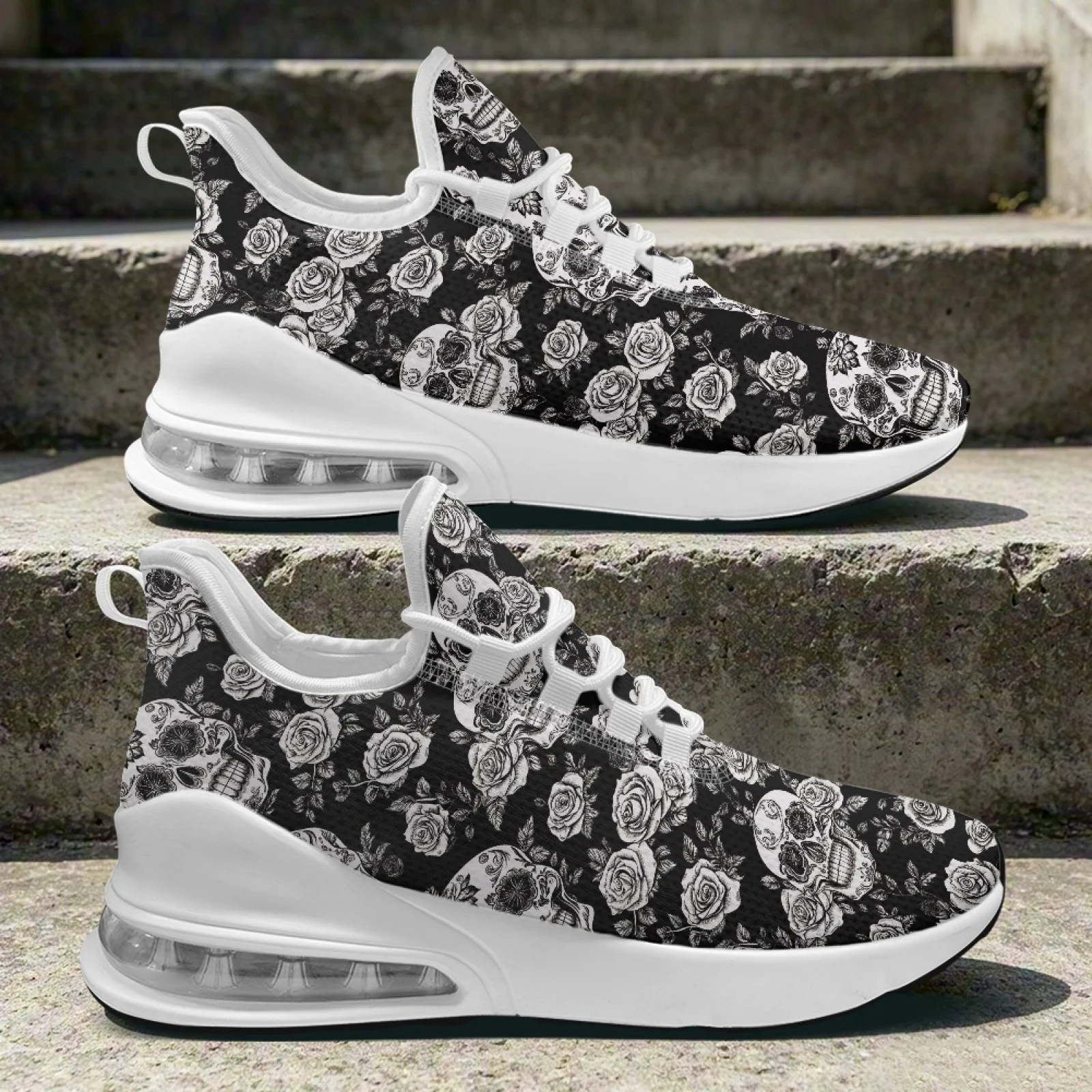 PENSTROLL Skull Rose Lightweight Lace Up Women's Walking Shoes Athletic Womens Shoes for Fitness Enthusiasts Running Workout - view 5