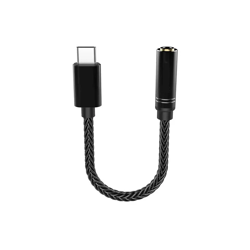 Type C to 3.5mm DAC Audio Adapter HiFi Digital Decoder Braided Cable 16bit/48KHz Earphone Jack Converter for Phone Tablet Laptop