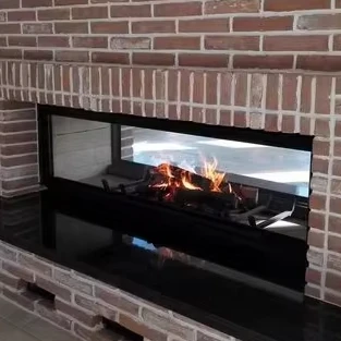 Fireplace Freestanding Black Heating for Indoor Use Villas Hotels 2 Side Flame View European Modern Steel Wood-Burning