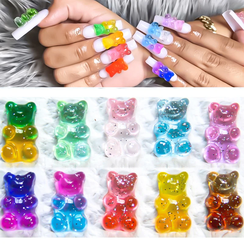 3D Kawaii Jelly Gummy Bear Nail Art Decoration Love Heart Sweet Mixed Candy Nails Charms Luxury Nail Supplies Tools Accessories