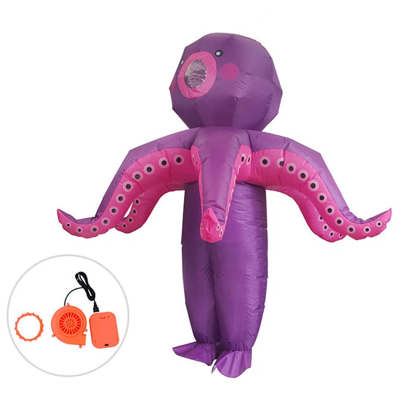 Adults Sea Monster Octopus Inflatable Costume Cartoon Blow Up Suit with Fan Funny Fancy Dress For Xmas Halloween Carnival Party - view 3