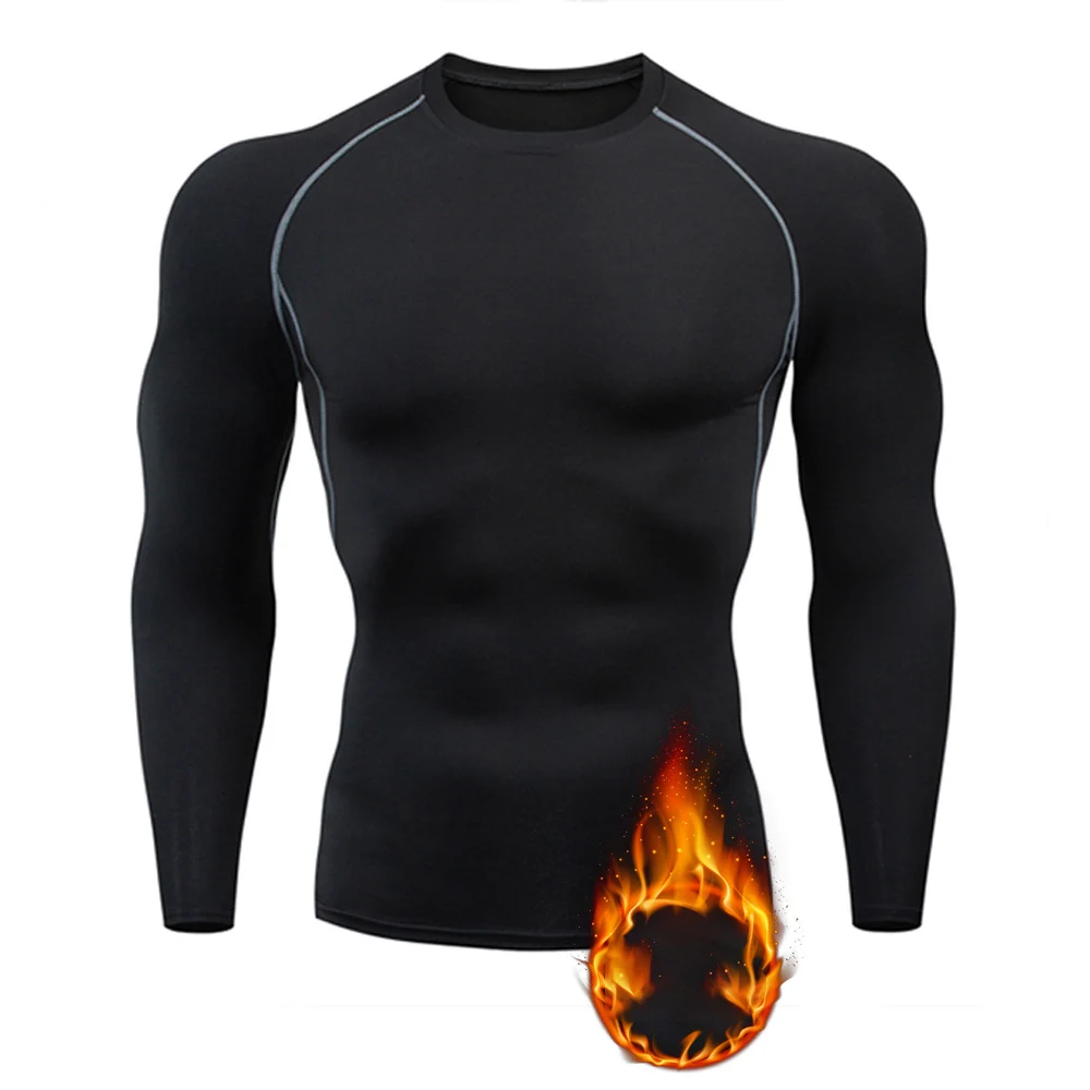 

Long Sleeve Bodybuilding Thicken T-Shirt Men's Running Shirt Quick-drying Stretchy Fitness Gym Sport Tights Men Tops Winter