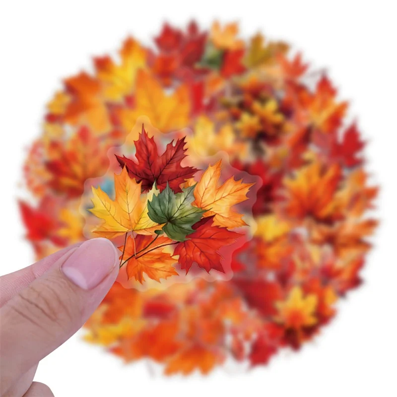 60PCS Cute Red Maple Leaf PET Sticker Aesthetic Hand Accounting Transparent DIY Children's Decoration Scrapbooking Supplies