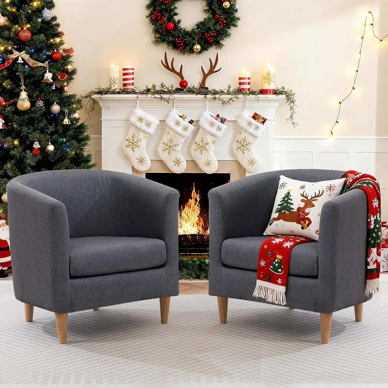 Accent Barrel Chair Set of 2, Modern Comfy Living Room Chairs with Armrest Small Reading Chair with Cozy Soft, Customized