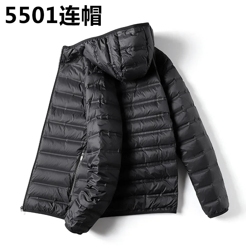 Spring Autumn Winter Ultra Light Down Jacket Men Hooded Collar 90% White Duck Down Coat Light Weight Puffer Jacket Plus Size 8XL