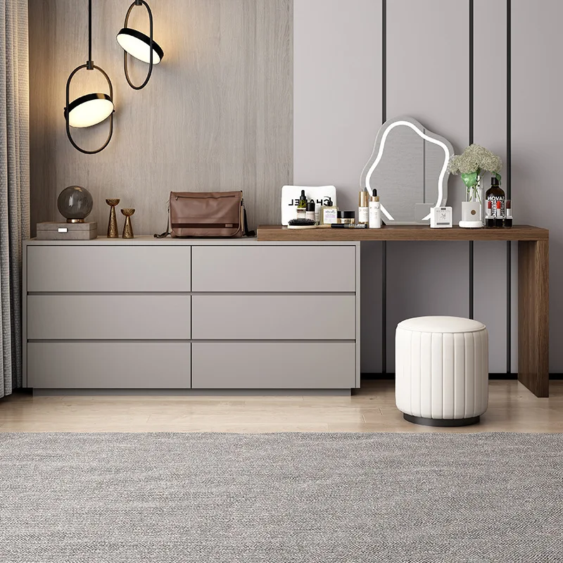 Modern simple cream dresser storage cabinet desk integrated scoop window makeup table corner dressing table makeup mirror stool