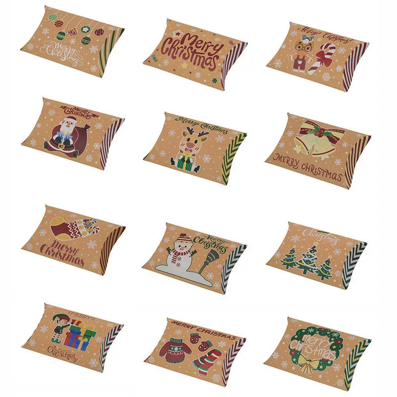 25/50PCS Kraft Paper Pillow Christmas Gift Box Foldable Candy Bags Packaging Box Xmas Noel Navidad Natal New Year Party Favors