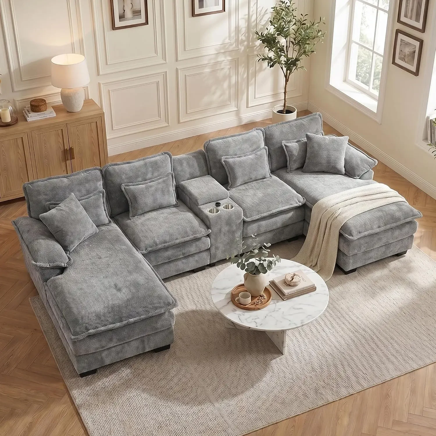 132" Oversized U Shaped Cloud Couch Modular Sectional Couches for Living Room Comfy Chenille Deep Seat Sofa Set, Customized