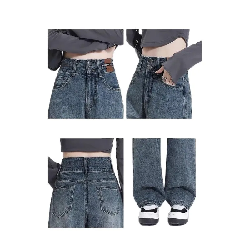 New Woman Korean Double Buckle Design Jeans Female Winter Snow Warm Thermal Plush Pants Girls Popular High Waist Denim Trousers