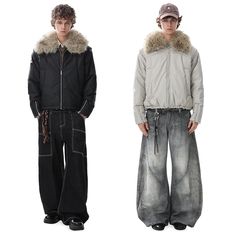 LUZHEN оригинальное высококачественное стеганое пальто из искусственного меха с воротником, мужская зимняя мода 2025 года, красивая теплая куртка-парка, мужская одежда JY5033