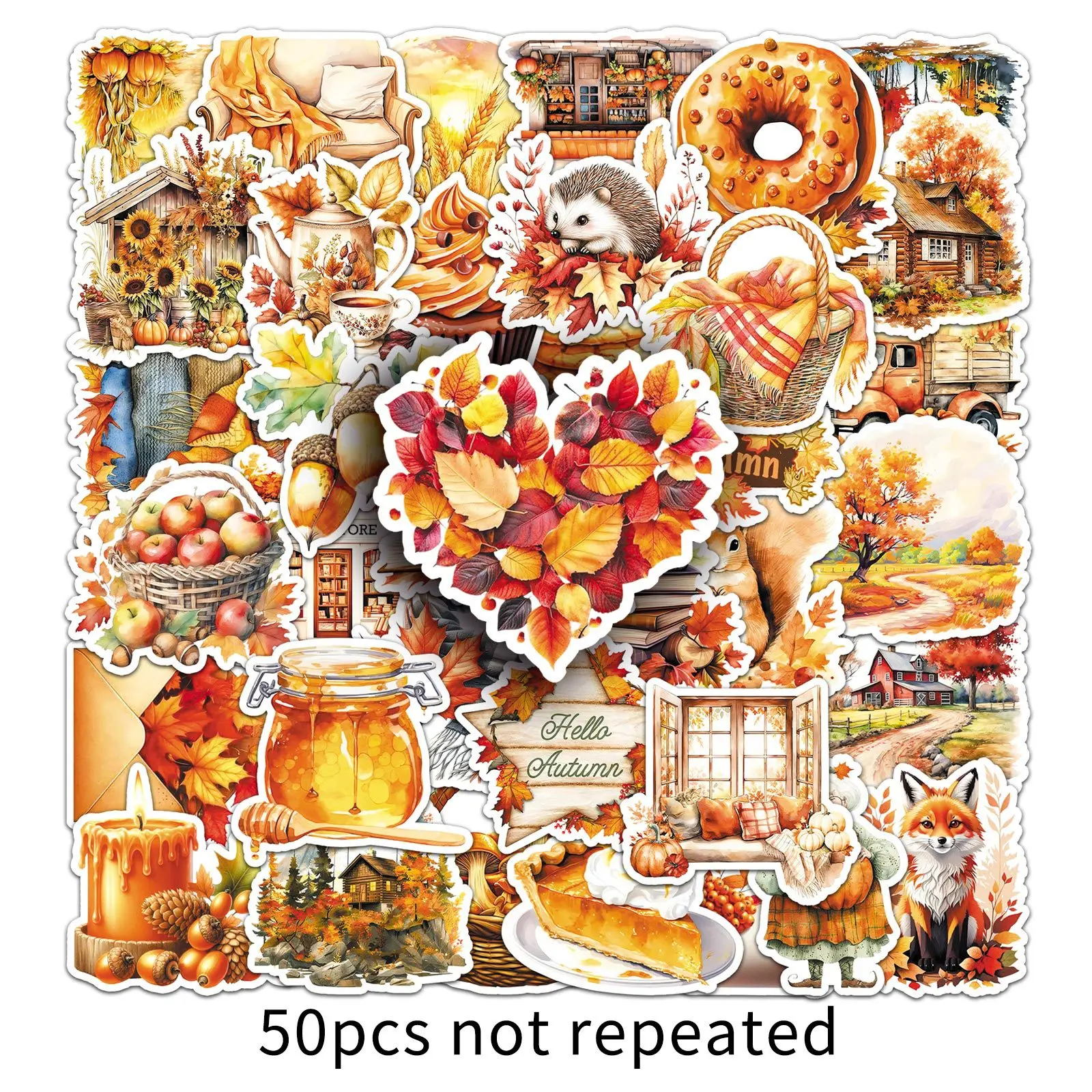 50 pçs outono amarelo folhas caídas dos desenhos animados graffiti decorativo graffiti para geladeira caso de telefone scrapbook portátil decalque brinquedo