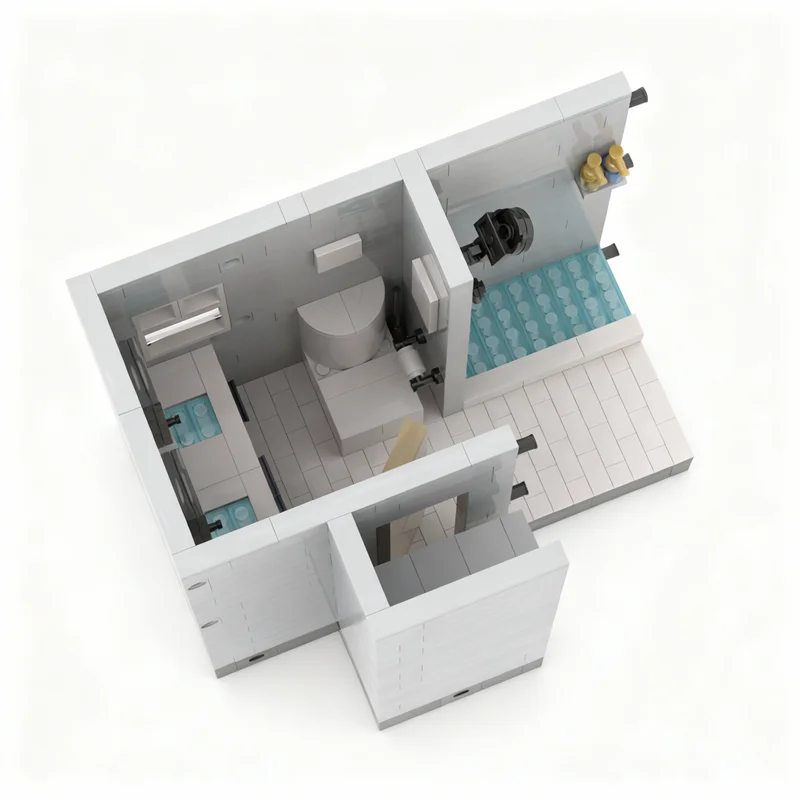 618pcs MOC Modular Streetscape Bungalow Part 2 Bathroom Model Building Blocks Architecture Idea Brick DIY Christmas Gifts Toys