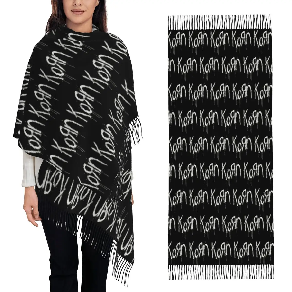 Korn Band Rock Metal Music Scarf Tassel Scarves Women Soft Warm Shawls and Wraps Long Fall Winter Shawl Wrap