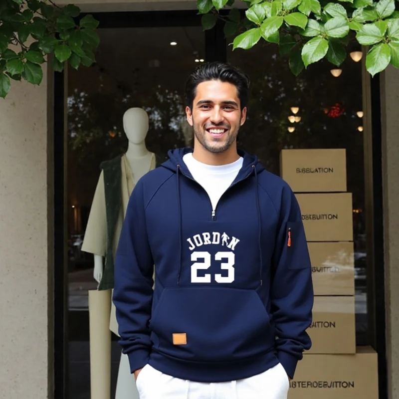 

2025 Autumn/Winter Fashion Men's sports zippered arm pocket loose casual sports hooded jacket, hoodie and sweatshirt