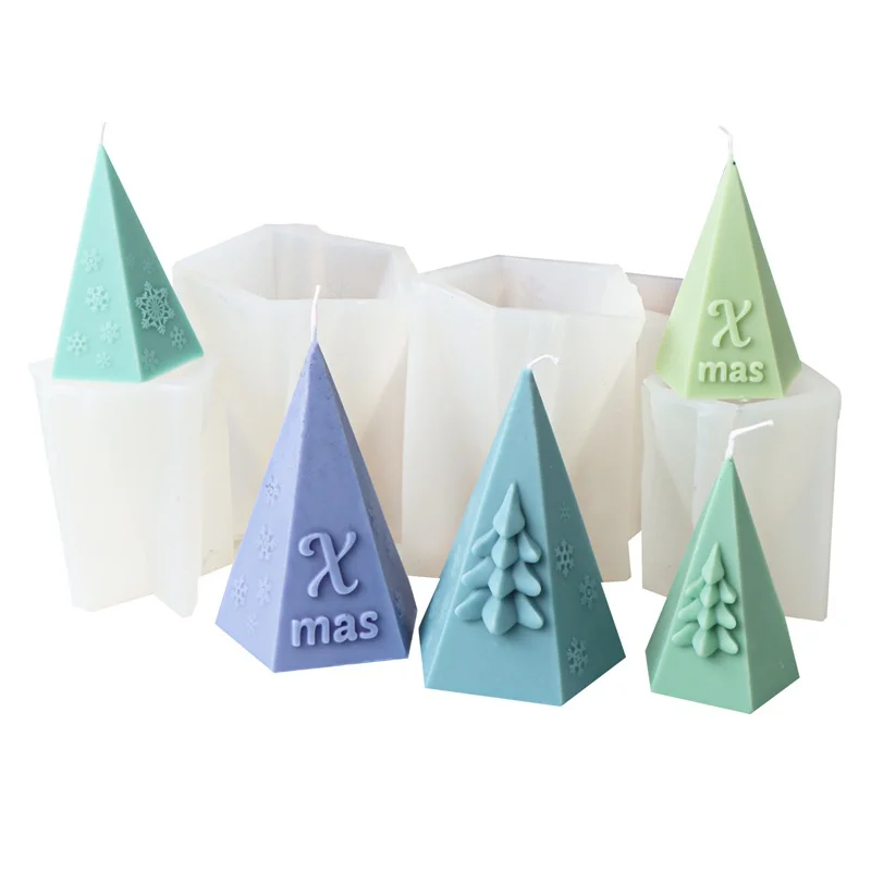 Tree/Snowflake/Xmas Taper Pillar Candle Silicone Mold 3D Stereo Pyramid Pine Tree Plaster Resin Casting Tool Holiday Decoration