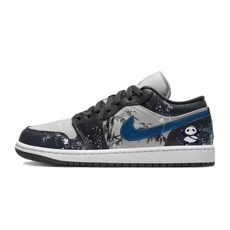 【Customize】Air Jordan 1 Vintage Basketball Shoes Unisex Low-top Black/grey/blue Sneakers shoes DC0774-040