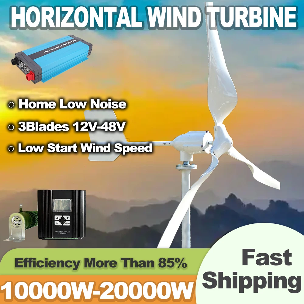 12000W Windmill 12V 24V 48V 3Blades 15KW Wind Turbine Generator MPPT Controller Low Start Wind Speed Free Energy Home Appliance