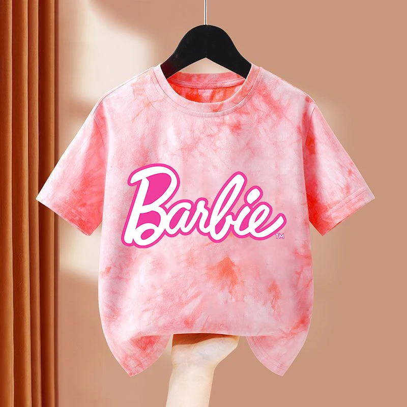

Barbied T-shirt Children Clothing Girl Cartoon Anime Short Sleeve Kid Fashion Tie-dye Tee Kawaii Home Clothes Top Shirts Gifts