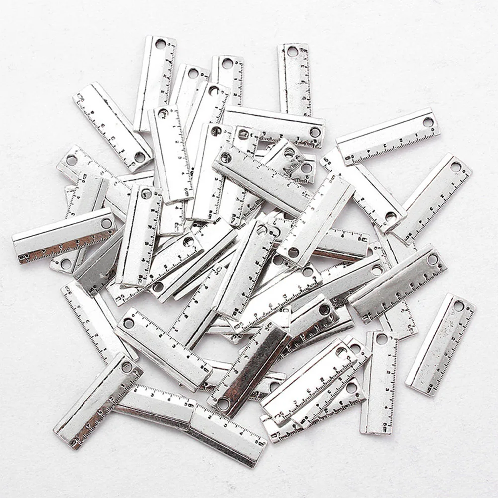 

60pcs Silver Ruler Pendant Charm Alloy Diy Jewelry Making Accessories For Necklace Bracelet Keychain Craft Projects Dangle