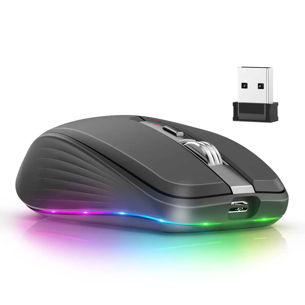 with Bluetooth BT 5.1 + 2.4G Wireless Dual Mode Mouse Rechargeable PC Gaming Mouse 2400DPI Adjustable Noiceless Gamer Mouse