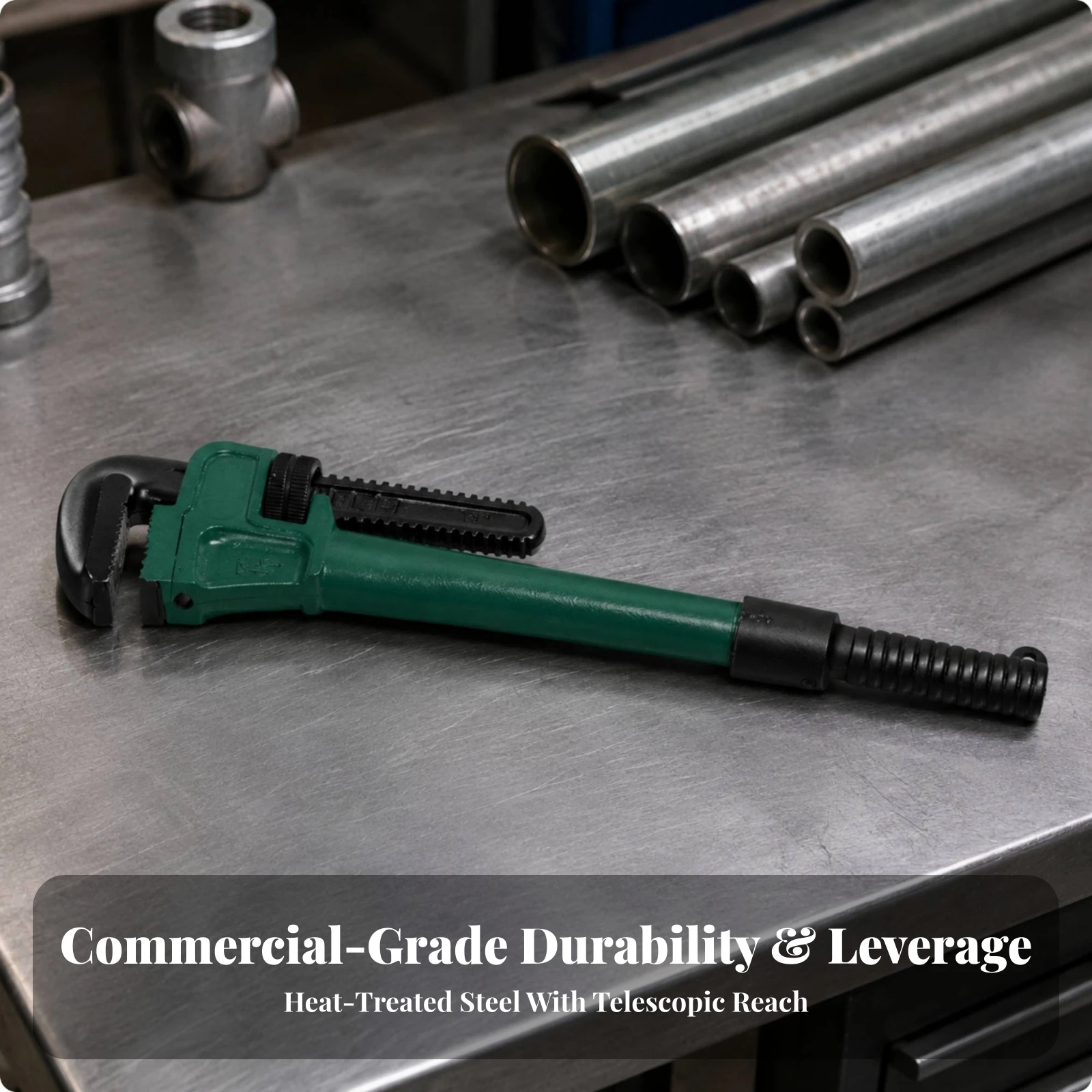 Pipe Wrench Heavy-Duty Telescoping Wrench Tool High-Rotational Force Non-Slip for Plumbers, Plumbing, Workshop