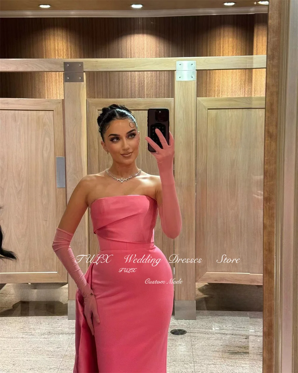 TULX Elegant Pink Strapless Prom Dresses Long Mermaid Wedding Dress for Guest 2025 Evening Dress Graduation Gowns Formal Party