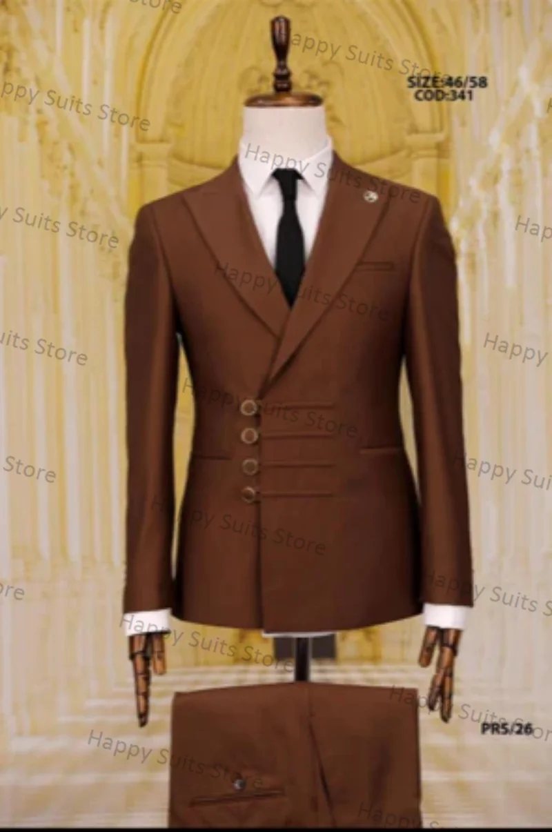 

Brown Men Suit 2 Piece Crystals Blazer+Pants Formal Office Jacket Coat Single Breasted Wedding Groom Tuxedo Customized Trousers