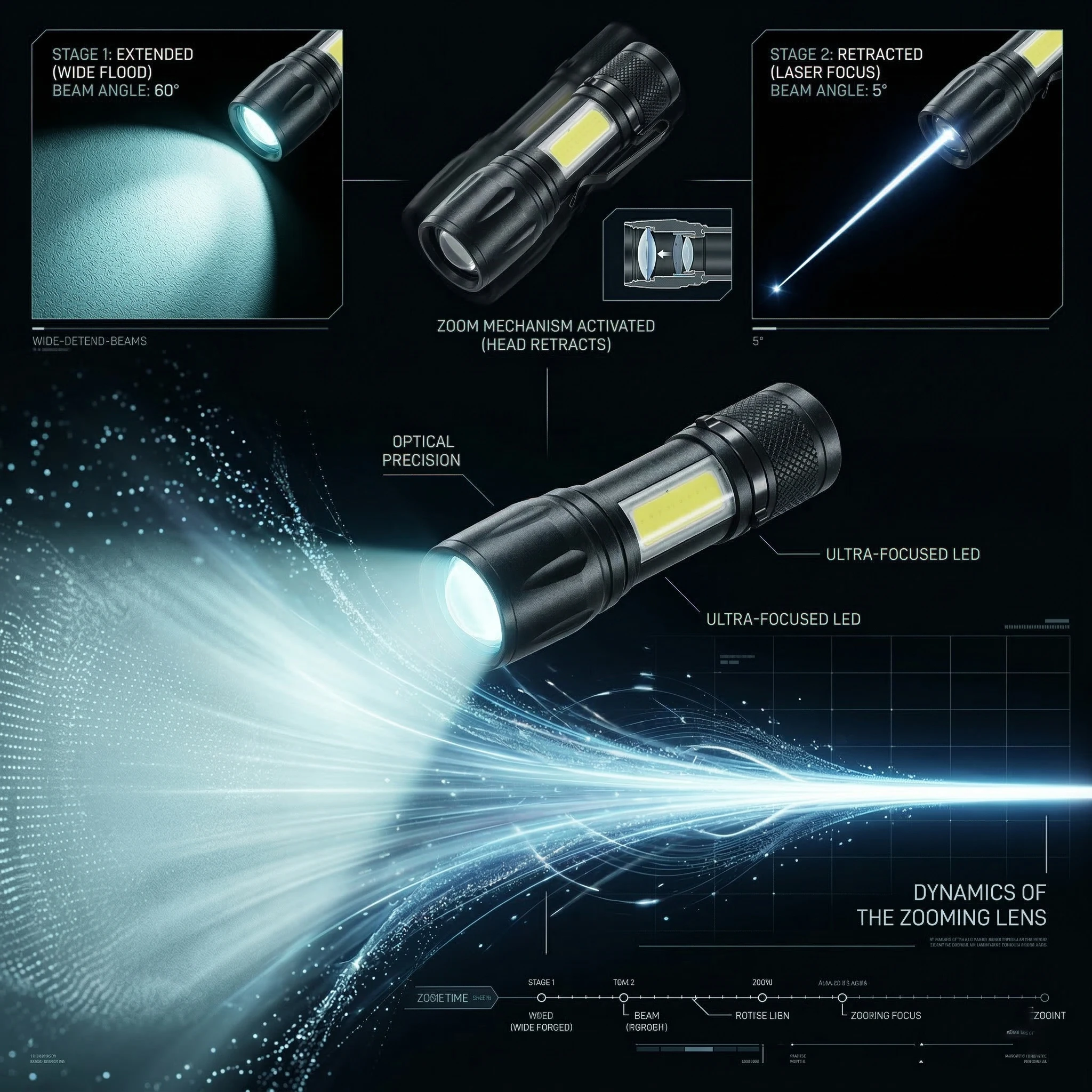 Mini LED Flashlight COB+XPE Portable Torch USB Charging Camping Lantern Zoomable Focus Light Tactical Flashlight with Pen Clip