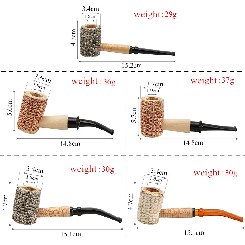 Corn Cob Tobacco Pipe, Cigarette Filter, Smoking Pipe Holder, Good Heat Dissipation, Straight, Best Type for Beginners, Man Gift