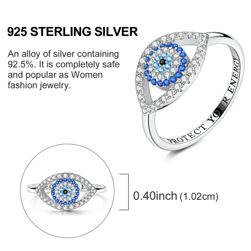 Gold Plated 925 Sterling Silver Evil Eye Adjustable Ring, Gift