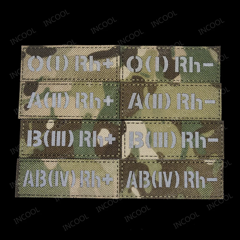 Blood Type Group Infrared Reflective Patches A B AB O Positive POS Negative NEG Rh+ Rh- Chevron Strip Embroidery Badges