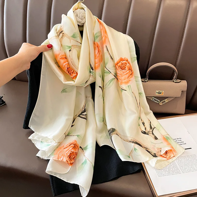 Popular Design Square Silk Scarf Women The Four Seasons Scarves Luxury Sunscreen 180X90CM Shawls 2023 Style New Beach Bandanna