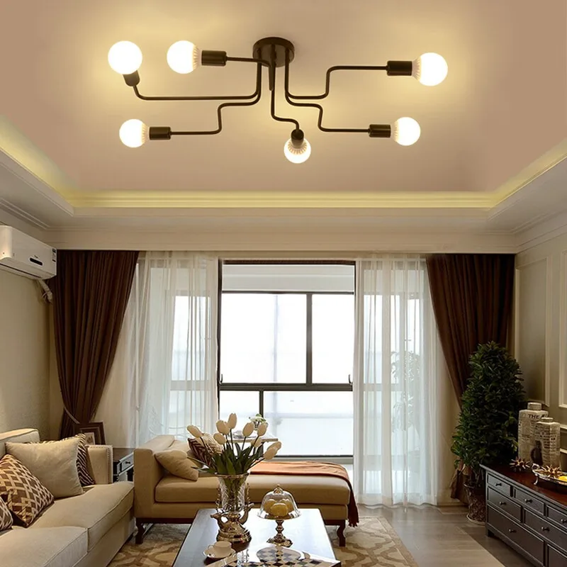 

Retro E27 6 8 Heads Ceiling Light Official-website Fixtures Home Appliance Vintage Interior Decoration Creative Living Room Lamp