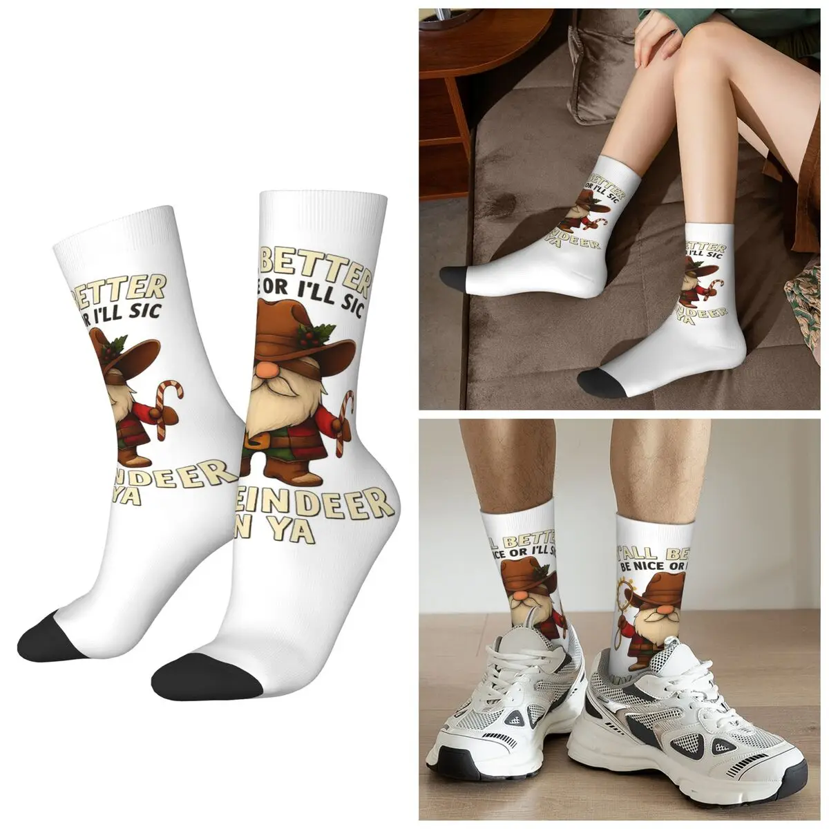 

Всесезонные носки Y'all Better Be Nice Or I'll Sic My Reindeer On Ya Носки Harajuku Crew Носки Поглощающие пот чулки для мужчин и женщин