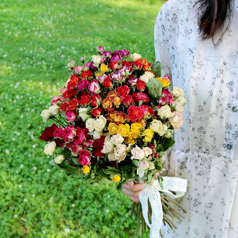 

Rose Bouquet Natural Dried Multiple Rose Heads DIY Bride Bouquet Flower Party Wedding Bouquet Home Living Room Dekoration