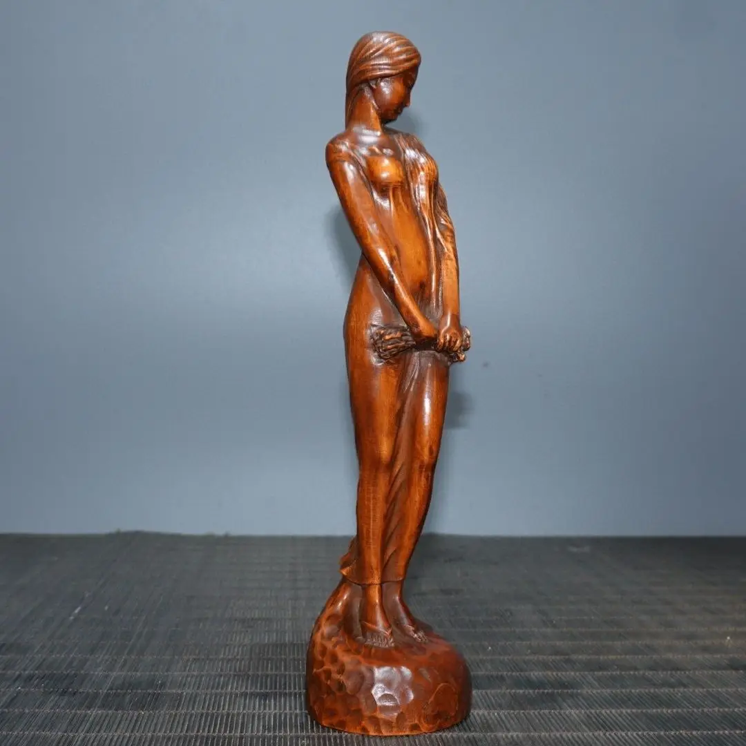 Hand Carved Wood slim beauty Statue Figurine Desktop Ornaments Home Decoration Crafts Tea Pet Decor
