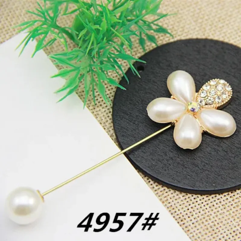 Flower Pearl Crystal Rhinestone Brooches Pins Long Needle Sweater Coat Cardigan Fixed Clothing Accessories DIY Jewelry Findings